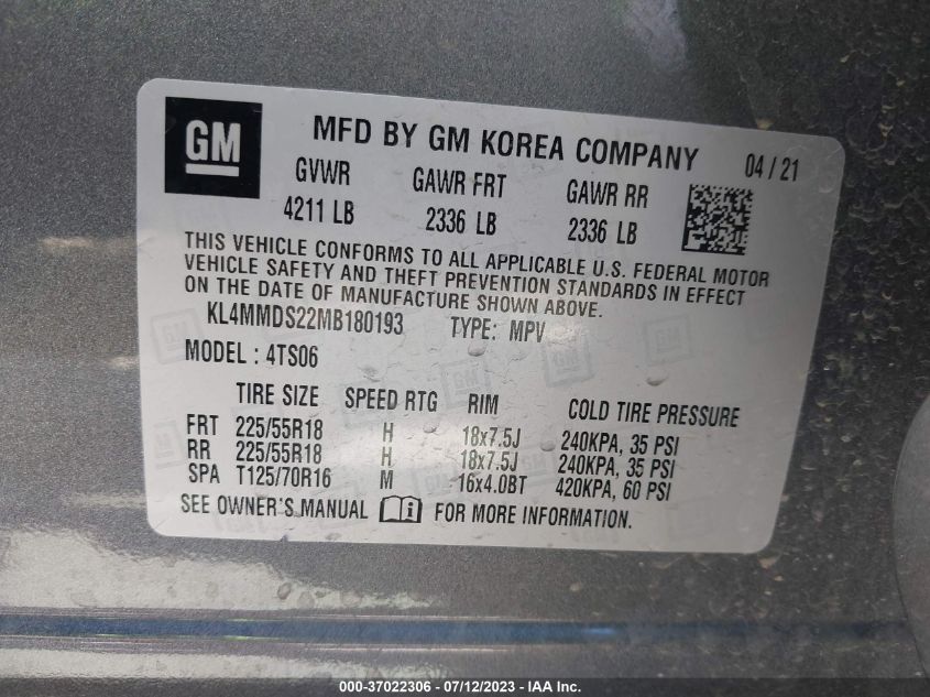 Photo 8 VIN: KL4MMDS22MB180193 - BUICK ENCORE GX 