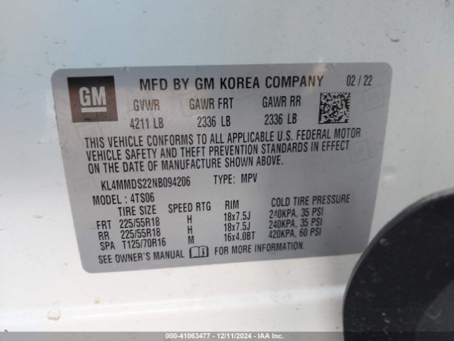 Photo 8 VIN: KL4MMDS22NB094206 - BUICK ENCORE GX 