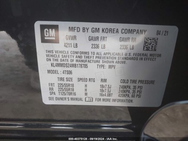 Photo 8 VIN: KL4MMDS24MB178705 - BUICK ENCORE GX 