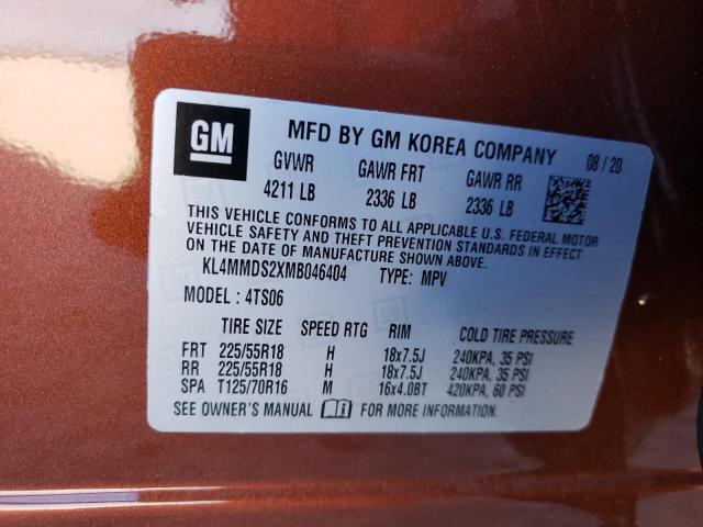 Photo 9 VIN: KL4MMDS2XMB046404 - BUICK ENCORE GX 