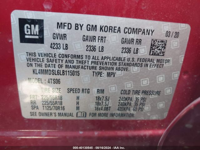 Photo 8 VIN: KL4MMDSL6LB115015 - BUICK ENCORE GX 