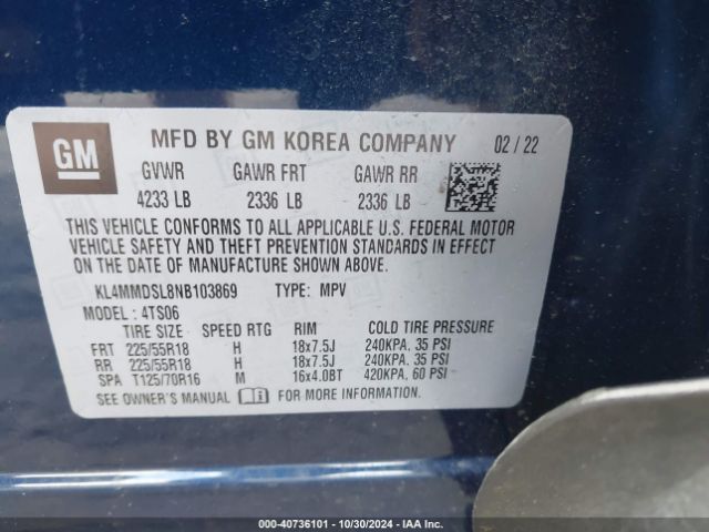 Photo 8 VIN: KL4MMDSL8NB103869 - BUICK ENCORE GX 