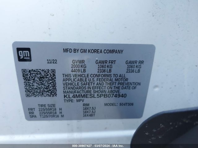 Photo 8 VIN: KL4MMESL5PB074940 - BUICK ENCORE GX 