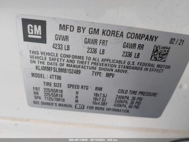 Photo 8 VIN: KL4MMFSL9MB152489 - BUICK ENCORE GX 