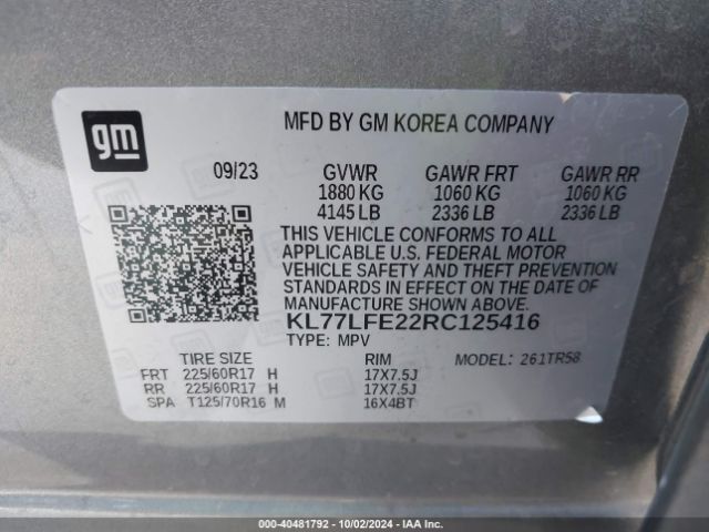 Photo 8 VIN: KL77LFE22RC125416 - CHEVROLET TRAX 