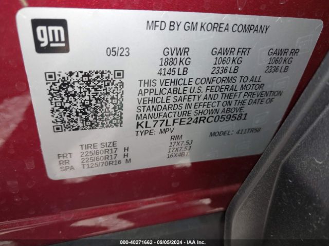 Photo 8 VIN: KL77LFE24RC059581 - CHEVROLET TRAX 