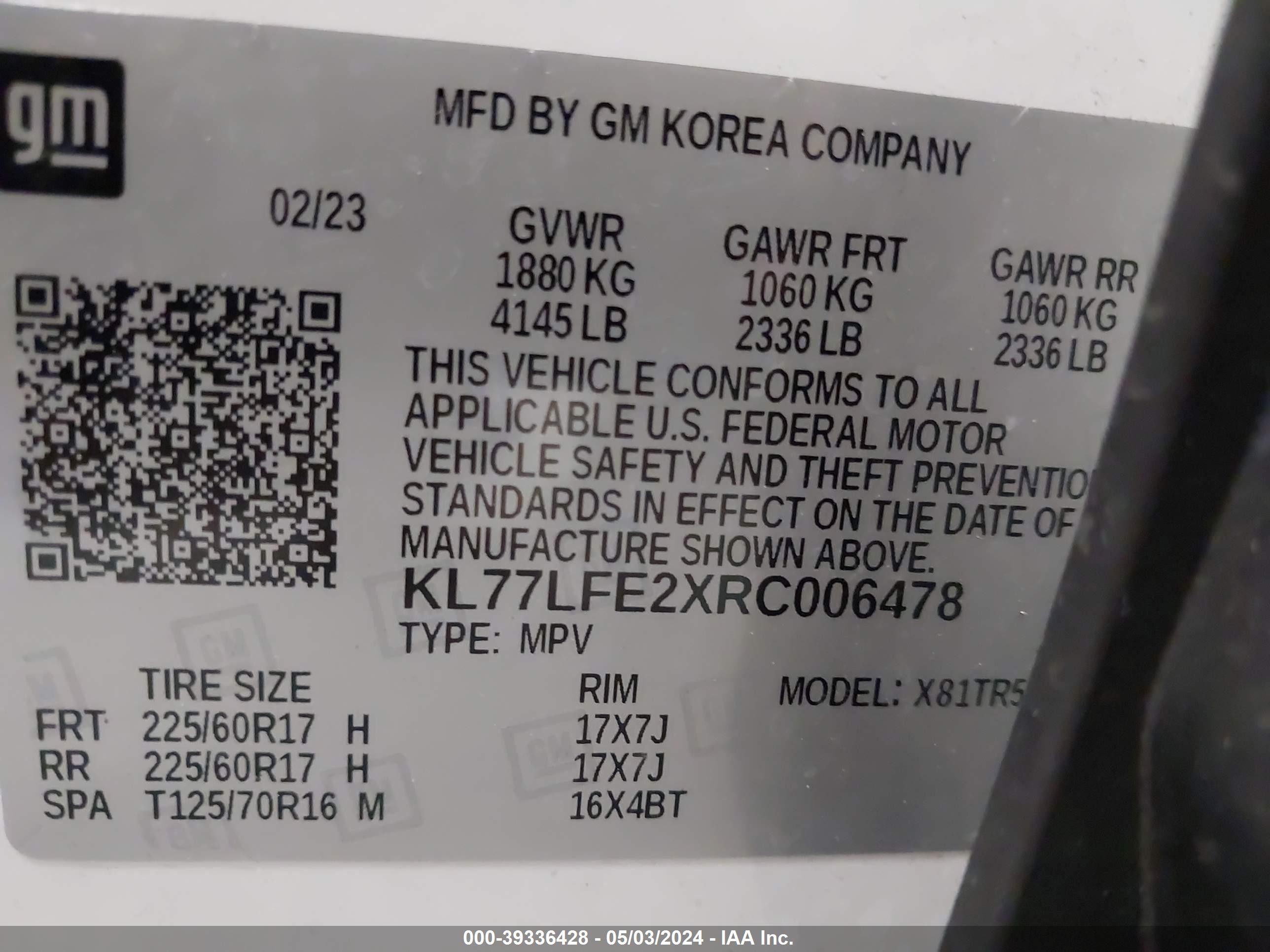 Photo 8 VIN: KL77LFE2XRC006478 - CHEVROLET TRAX 