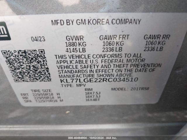 Photo 8 VIN: KL77LGE22RC034510 - CHEVROLET TRAX 