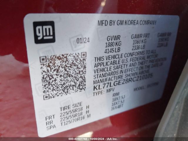 Photo 8 VIN: KL77LGE28RC210105 - CHEVROLET TRAX 