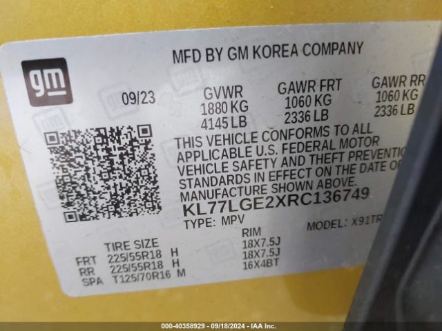 Photo 8 VIN: KL77LGE2XRC136749 - CHEVROLET TRAX 