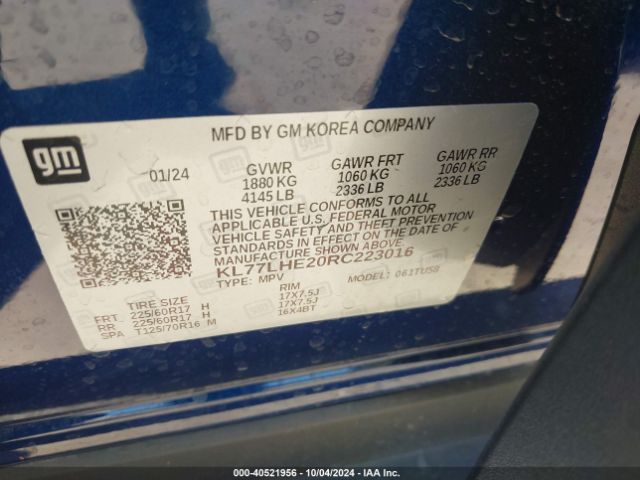 Photo 8 VIN: KL77LHE20RC223016 - CHEVROLET TRAX 