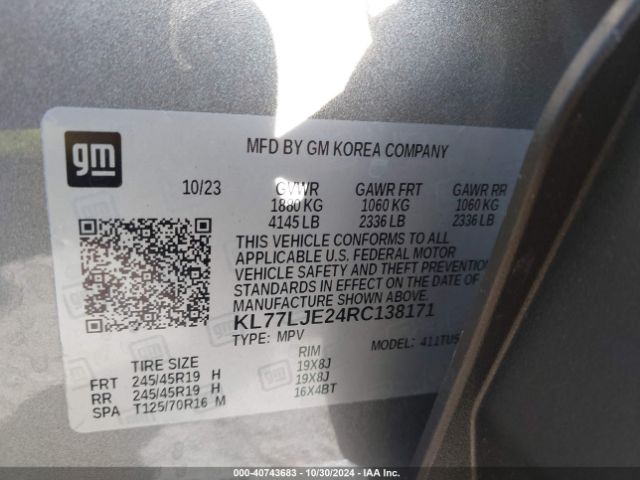 Photo 8 VIN: KL77LJE24RC138171 - CHEVROLET TRAX 