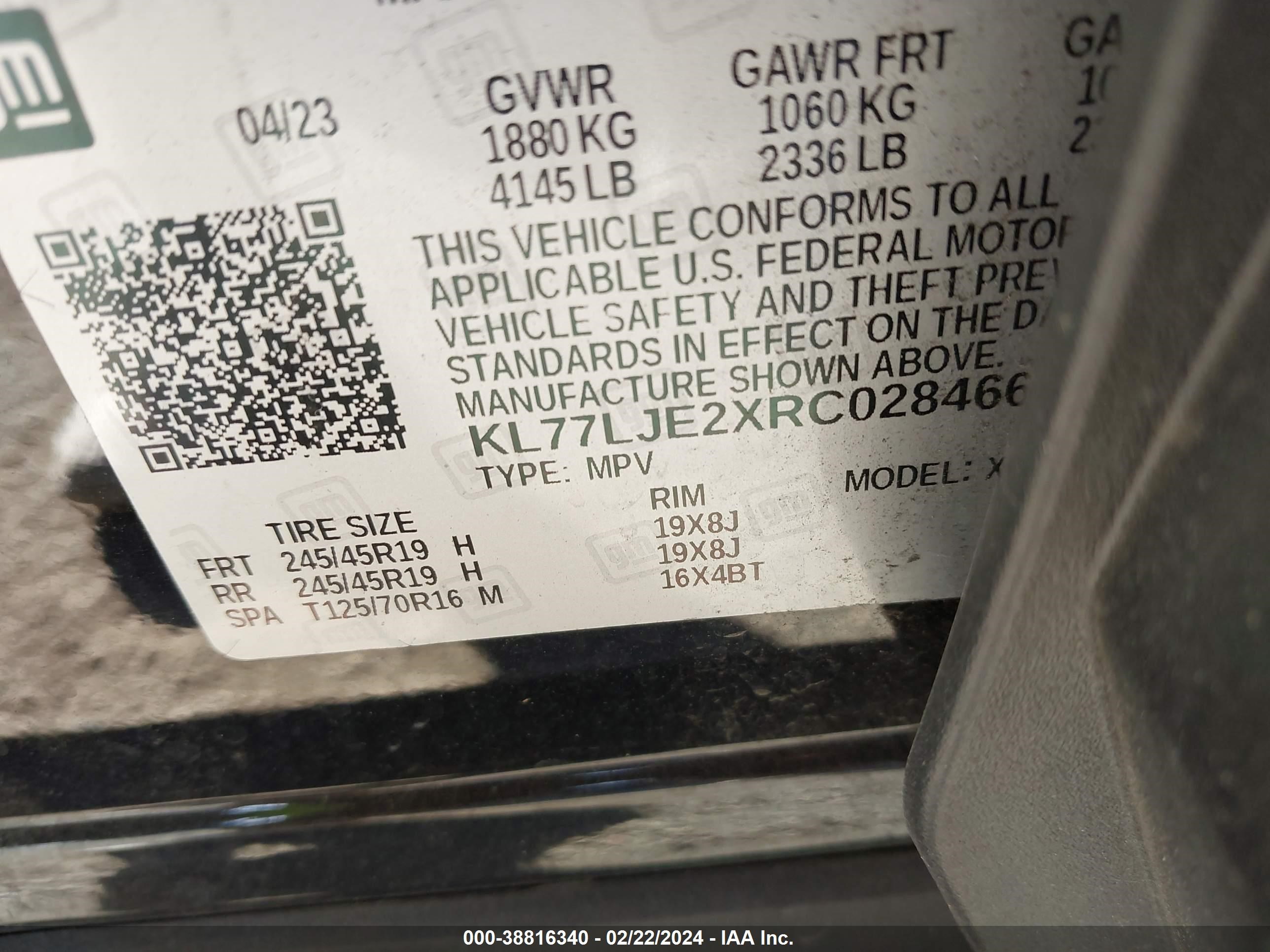 Photo 8 VIN: KL77LJE2XRC028466 - CHEVROLET TRAX 