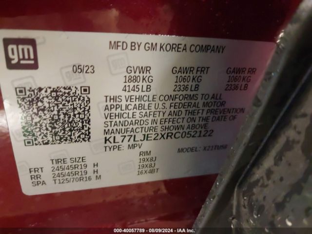 Photo 8 VIN: KL77LJE2XRC052122 - CHEVROLET TRAX 