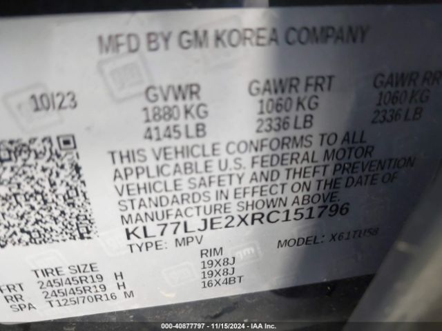 Photo 8 VIN: KL77LJE2XRC151796 - CHEVROLET TRAX 