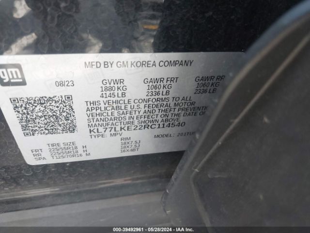 Photo 8 VIN: KL77LKE22RC114540 - CHEVROLET TRAX 