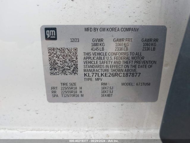 Photo 8 VIN: KL77LKE26RC187877 - CHEVROLET TRAX 