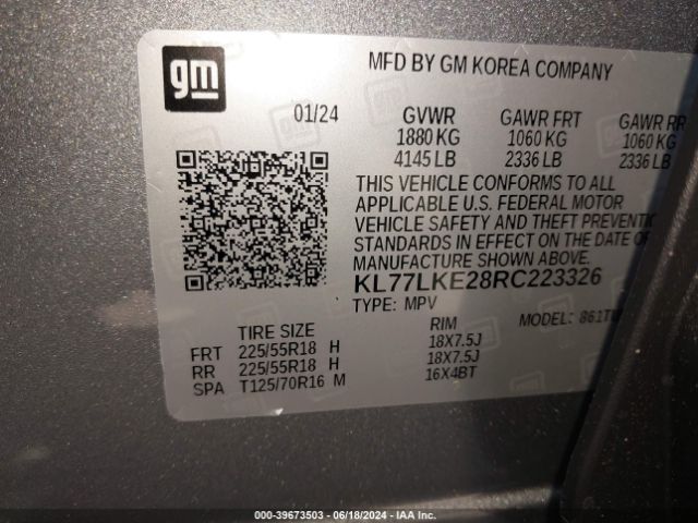 Photo 8 VIN: KL77LKE28RC223326 - CHEVROLET TRAX 