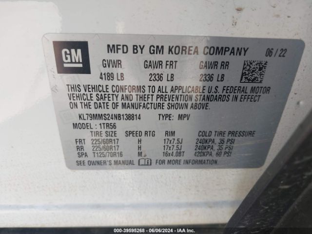 Photo 8 VIN: KL79MMS24NB138814 - CHEVROLET TRAILBLAZER 