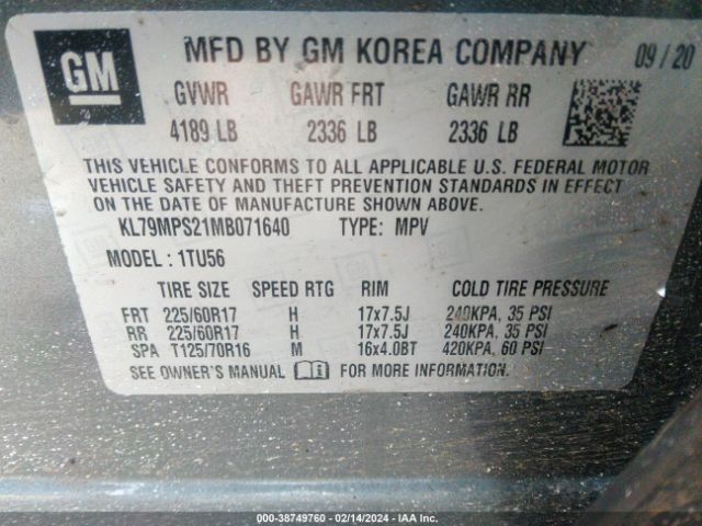 Photo 8 VIN: KL79MPS21MB071640 - CHEVROLET TRAILBLAZER 