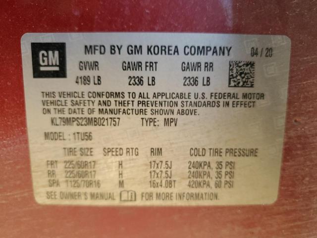 Photo 12 VIN: KL79MPS23MB021757 - CHEVROLET TRAILBLAZE 