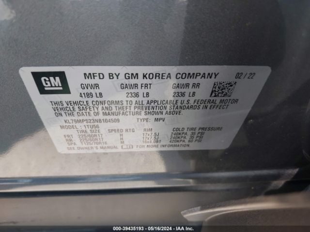 Photo 8 VIN: KL79MPS23NB104509 - CHEVROLET TRAILBLAZER 