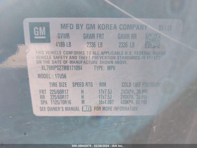 Photo 8 VIN: KL79MPS27MB171094 - CHEVROLET TRAILBLAZER 