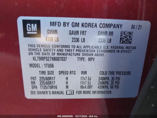 Photo 8 VIN: KL79MPS27NB007037 - CHEVROLET TRAILBLAZER 