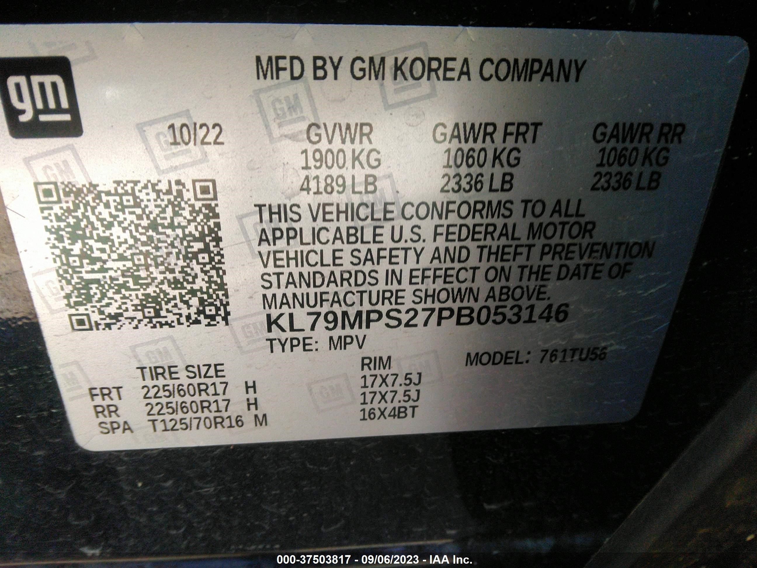 Photo 8 VIN: KL79MPS27PB053146 - CHEVROLET TRAILBLAZER 