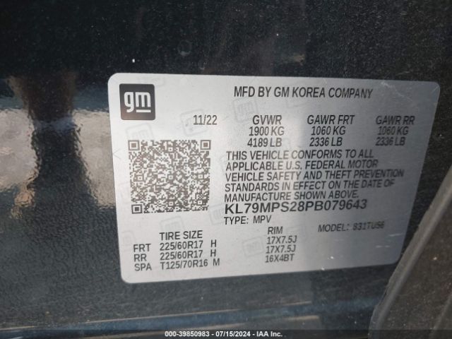 Photo 8 VIN: KL79MPS28PB079643 - CHEVROLET TRAILBLAZER 