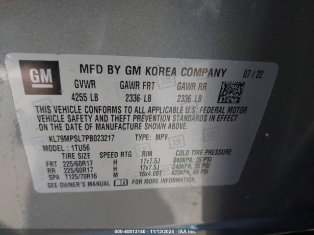 Photo 8 VIN: KL79MPSL7PB023217 - CHEVROLET TRAILBLAZER 