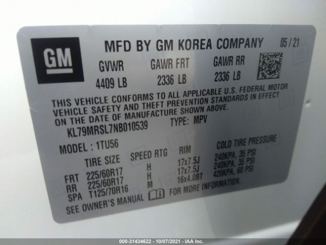 Photo 8 VIN: KL79MRSL7NB010539 - CHEVROLET TRAILBLAZER 