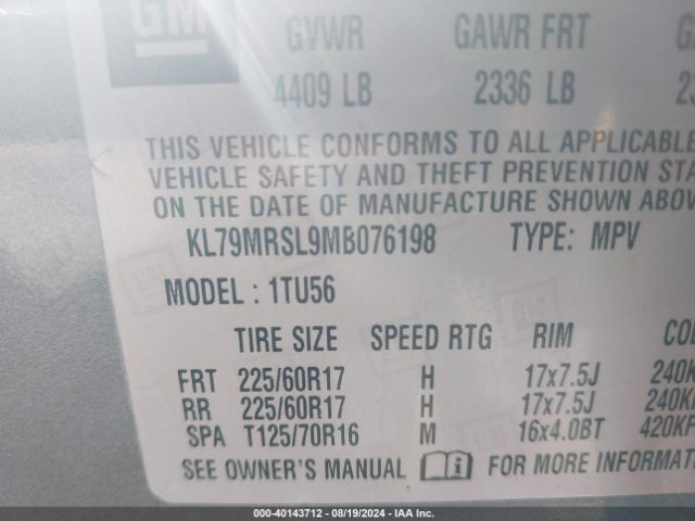 Photo 8 VIN: KL79MRSL9MB076198 - CHEVROLET TRAILBLAZER 