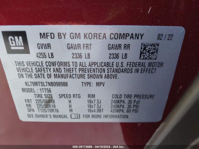 Photo 8 VIN: KL79MTSL7NB098988 - CHEVROLET TRAILBLAZER 