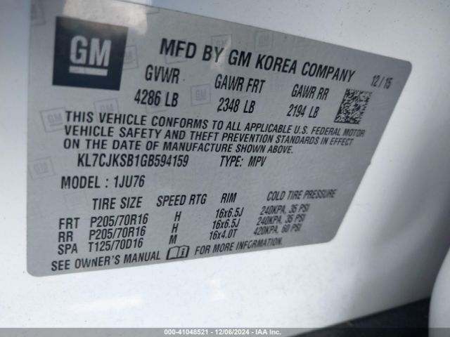 Photo 8 VIN: KL7CJKSB1GB594159 - CHEVROLET TRAX 