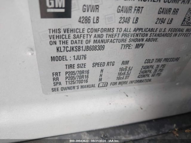 Photo 8 VIN: KL7CJKSB1JB608309 - CHEVROLET TRAX 