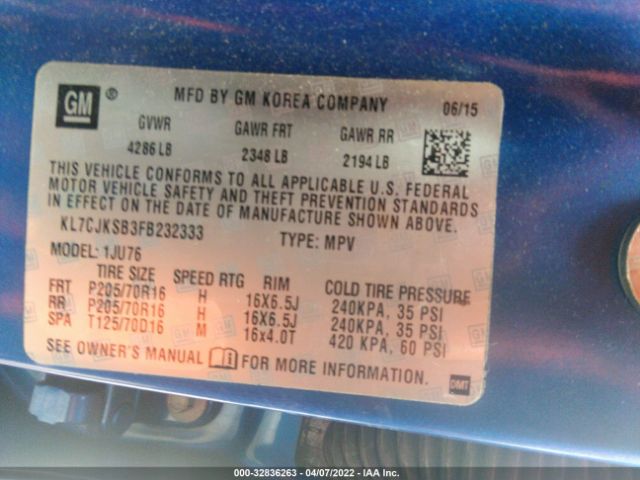 Photo 8 VIN: KL7CJKSB3FB232333 - CHEVROLET TRAX 