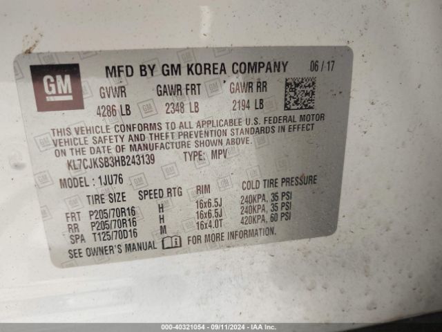 Photo 8 VIN: KL7CJKSB3HB243139 - CHEVROLET TRAX 