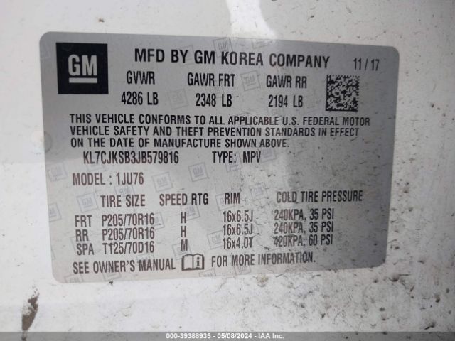 Photo 8 VIN: KL7CJKSB3JB579816 - CHEVROLET TRAX 