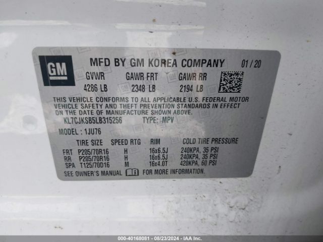 Photo 8 VIN: KL7CJKSB5LB315256 - CHEVROLET TRAX 