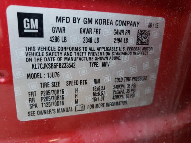 Photo 9 VIN: KL7CJKSB6FB233542 - CHEVROLET TRAX LS 