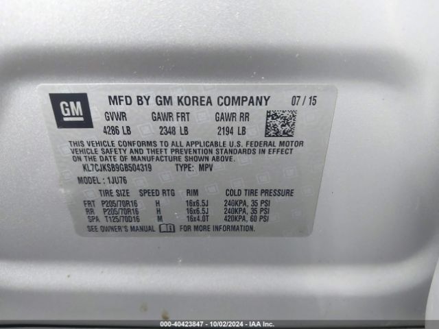 Photo 8 VIN: KL7CJKSB9GB504319 - CHEVROLET TRAX 