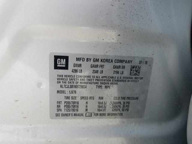 Photo 9 VIN: KL7CJLSB1KB729834 - CHEVROLET TRAX 1LT 