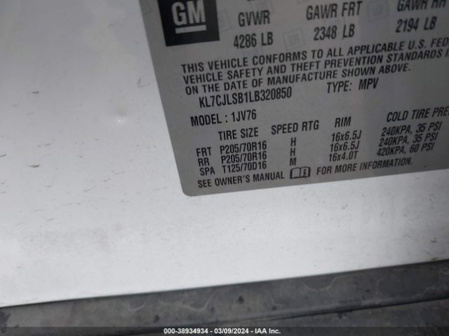 Photo 8 VIN: KL7CJLSB1LB320850 - CHEVROLET TRAX 