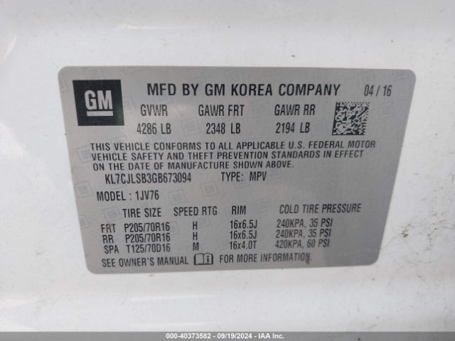 Photo 8 VIN: KL7CJLSB3GB673094 - CHEVROLET TRAX 