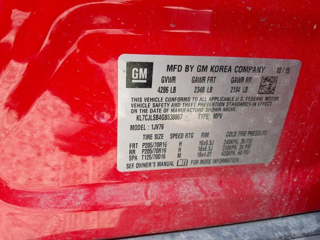 Photo 9 VIN: KL7CJLSB4GB538867 - CHEVROLET TRAX 1LT 