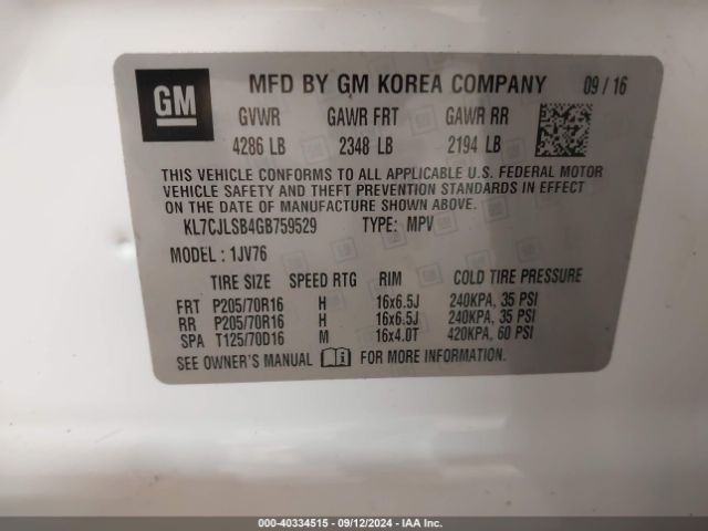 Photo 8 VIN: KL7CJLSB4GB759529 - CHEVROLET TRAX 