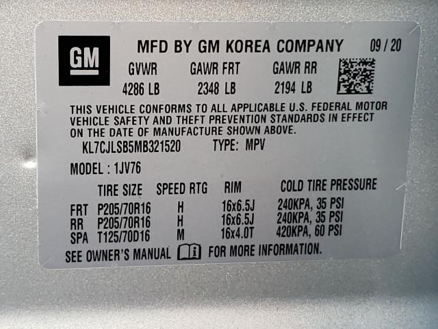 Photo 9 VIN: KL7CJLSB5MB321520 - CHEVROLET TRAX 1LT 