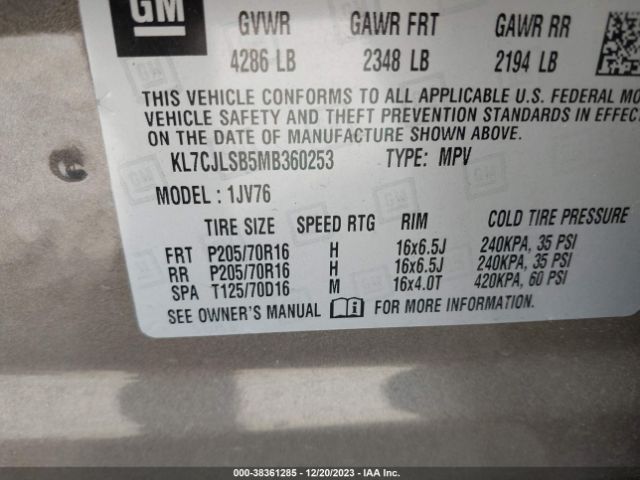 Photo 8 VIN: KL7CJLSB5MB360253 - CHEVROLET TRAX 