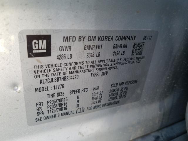 Photo 9 VIN: KL7CJLSB7HB234420 - CHEVROLET TRAX 1LT 